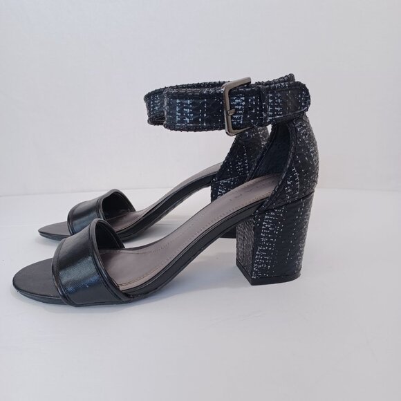 Tahari Heels Adam Open Toe Ankle Strap Black Reptile Block Heel Womens 7 - Picture 2 of 15
